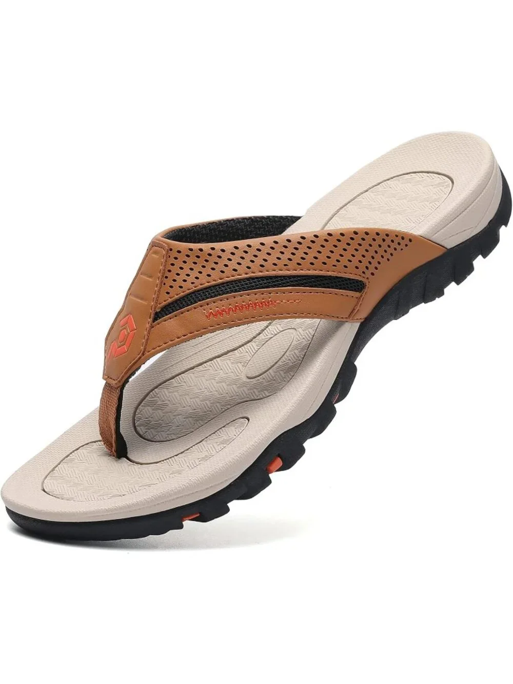 Men's Khaki Flip-flops Thongs Sandals Durable Comfort Slippers For Casual